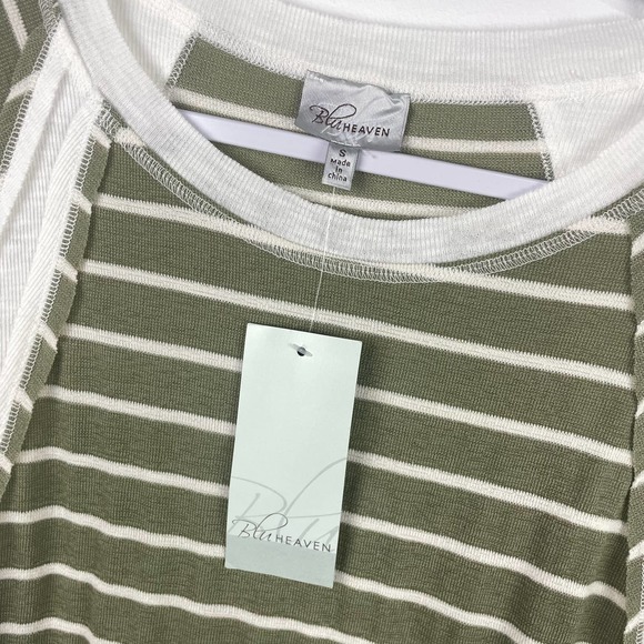 NEW Blu Heaven Striped Blouse Green Ivory Size Small - Picture 3 of 5